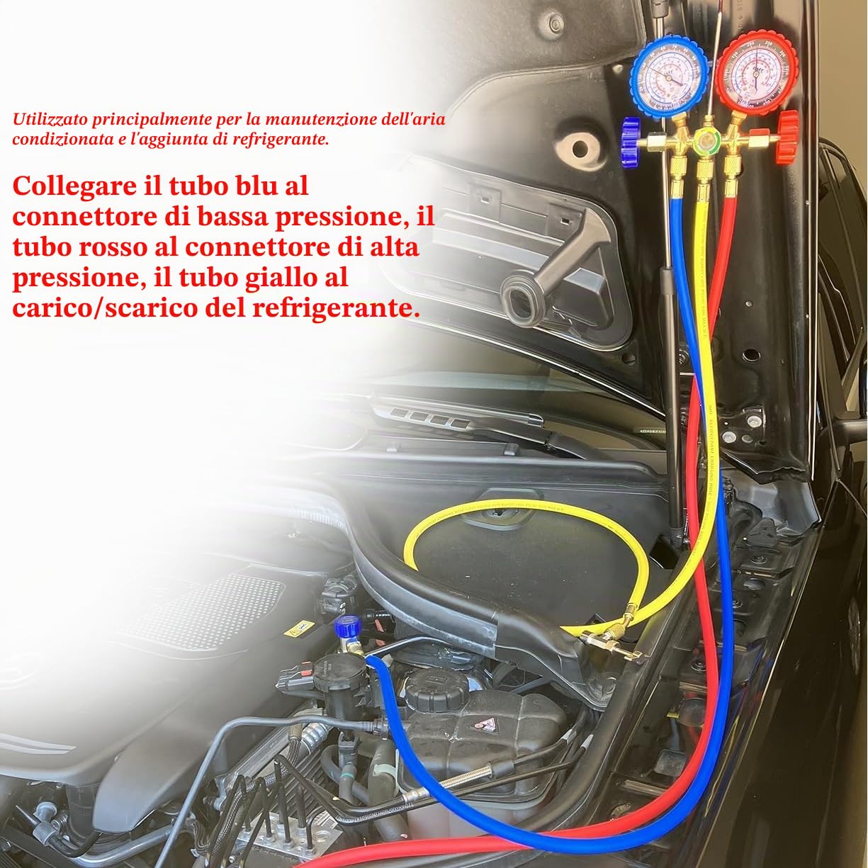 60inch/150cm Tubo di riempimento per refrigerante aria condizionata (600-3000Psi) per R134a R12 R2 R502, fluoruro AC tubo di riempimento 1/4" SAE filo di segnalazione (3 colori)