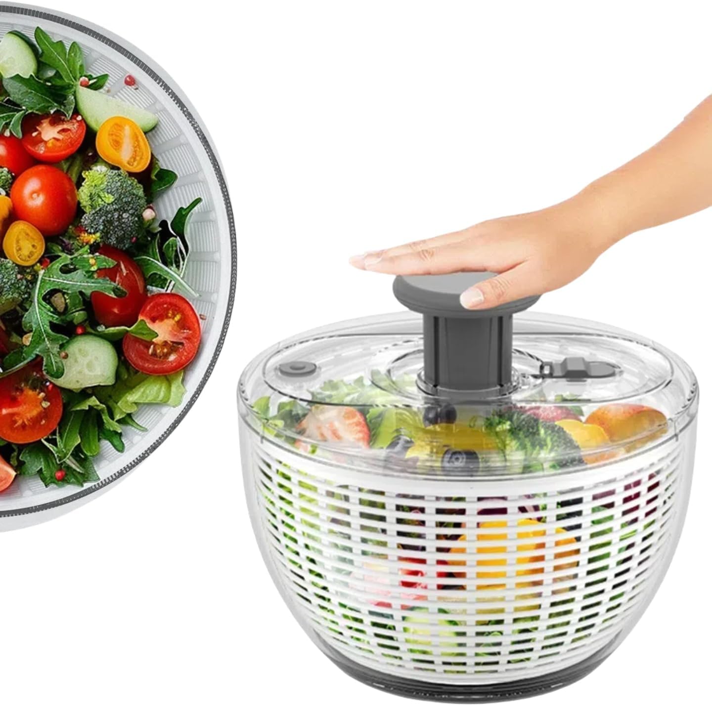 Manual Salad Spinner with Press Lever – 2-in-1 Salad Dryer and Washing Bowl for Lettuce Herbs & Fruits | Food-Grade Kitchen Tool for Home Use (6L)