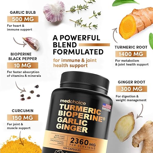 Miniatura 5 de MEDCHOICE Paquete de suplemento de melatonina para dormir (180 ct), cúrcuma y jengibre (240 quilates) y cerebro nootrópico (120 unidades)  Trío de