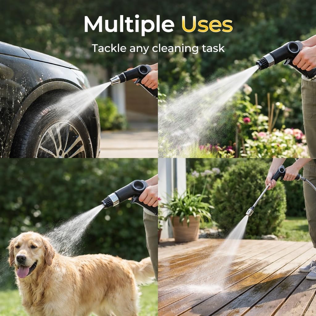 Heavy Duty Garden Hose Nozzle, High Pressure Water Cleaning Jet Sprayer, Multi-Function Lawn & Garden Hose Nozzle for Yard, House, Car & Pet Cleaning (C)