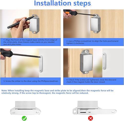 Miniatura 7 de 2 Pack Cierre magnético para puerta de alta resistencia - Fuerza de tracción de 30 libras para puertas de gabinete, persianas de ventana, puertas