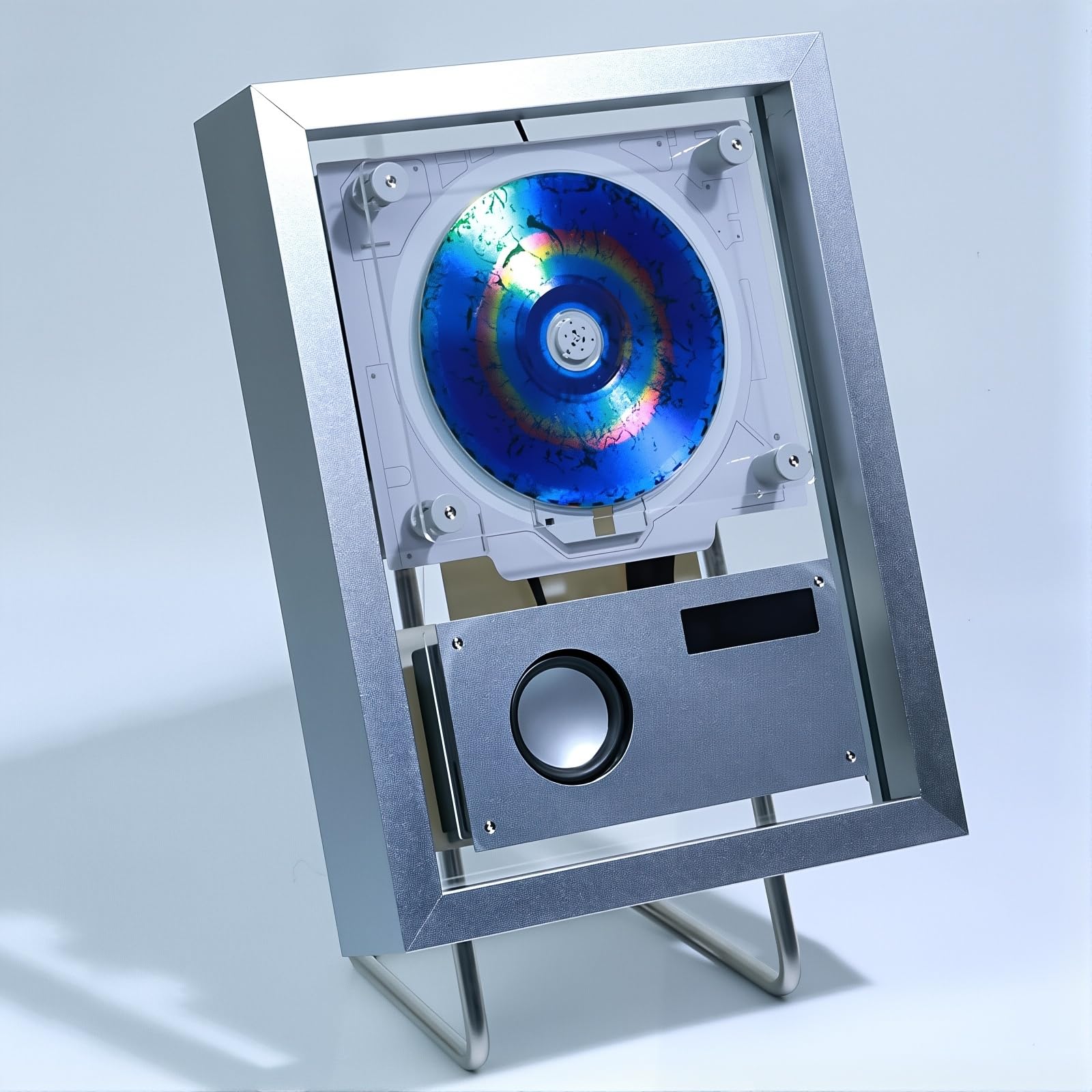 Lettore CD montabile a parete con Bluetooth, USB, uscita AUX, telecomando, altoparlanti e illuminazione a LED per la decorazione domestica