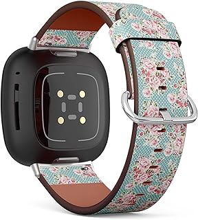 CJBROES Replacement Leather Watch Band, Compatible with Fitbit Versa 3 and Fitbit Sense of Wristband Bracelet Accessory - Vintage Flower