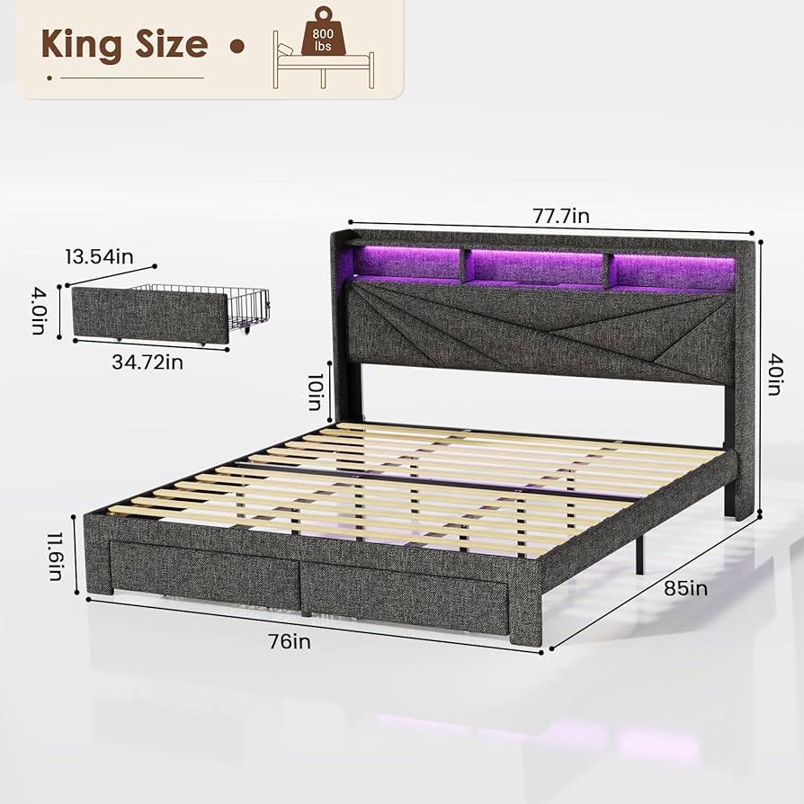 Amazon.com: Driftalia LED King Size Bed Frame with 2 Storage