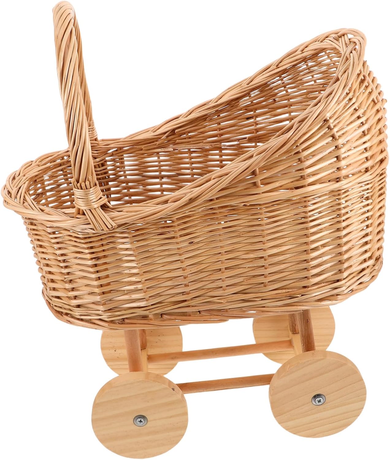 VANZACK Hand Woven Vintage Cradle with Wheels Rustic Decorative Wicker Basket for Weddings Showers and Events Light Brown