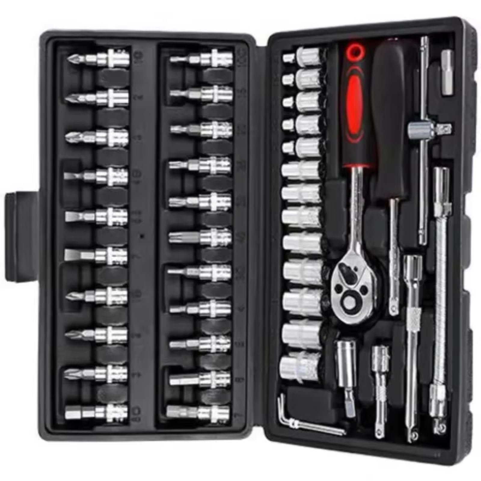 Coffret a cliquet dents et douilles Clé À Cliquet Combinée Pour Réparation Automobile Boîte À Outils Entretien Automobile Douilles Montées Sur Véhicule Kit D'outils De Réparation 46 Pièces