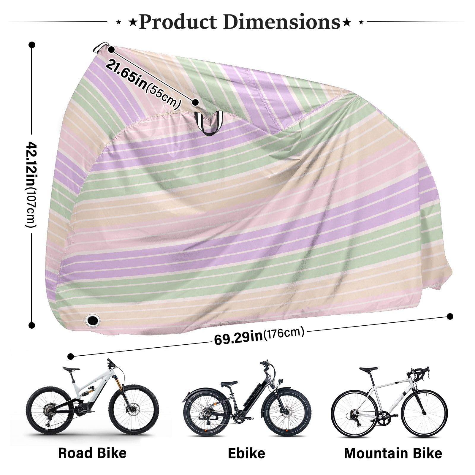Housse de vélo d'extérieur imperméable à rayures vertes lilas beige