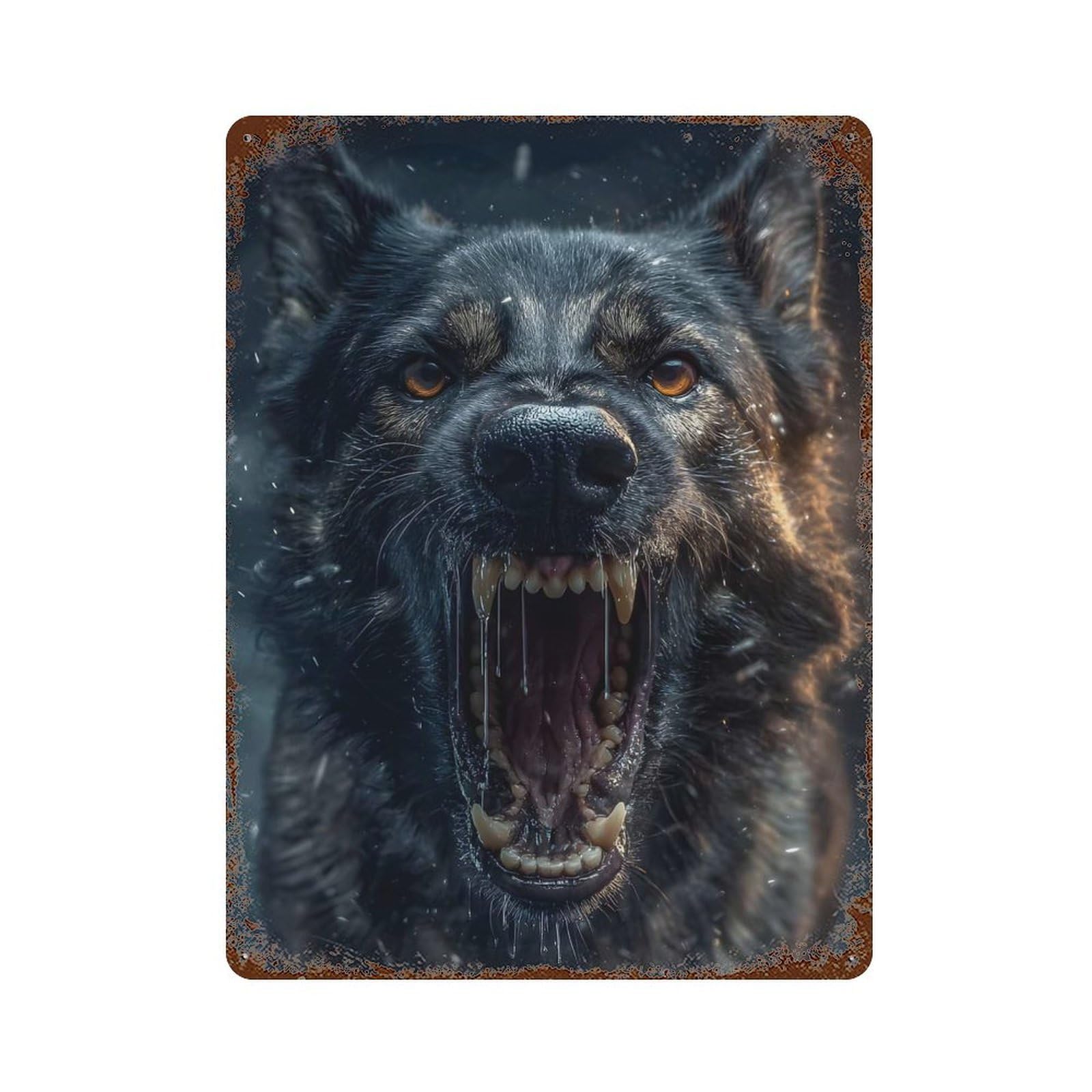 Garage Style Aggressive Wolf Portrait Rust Effect Tin Sign 15.7"x11.8", Classic Wall Plaque for Bar And Workshop