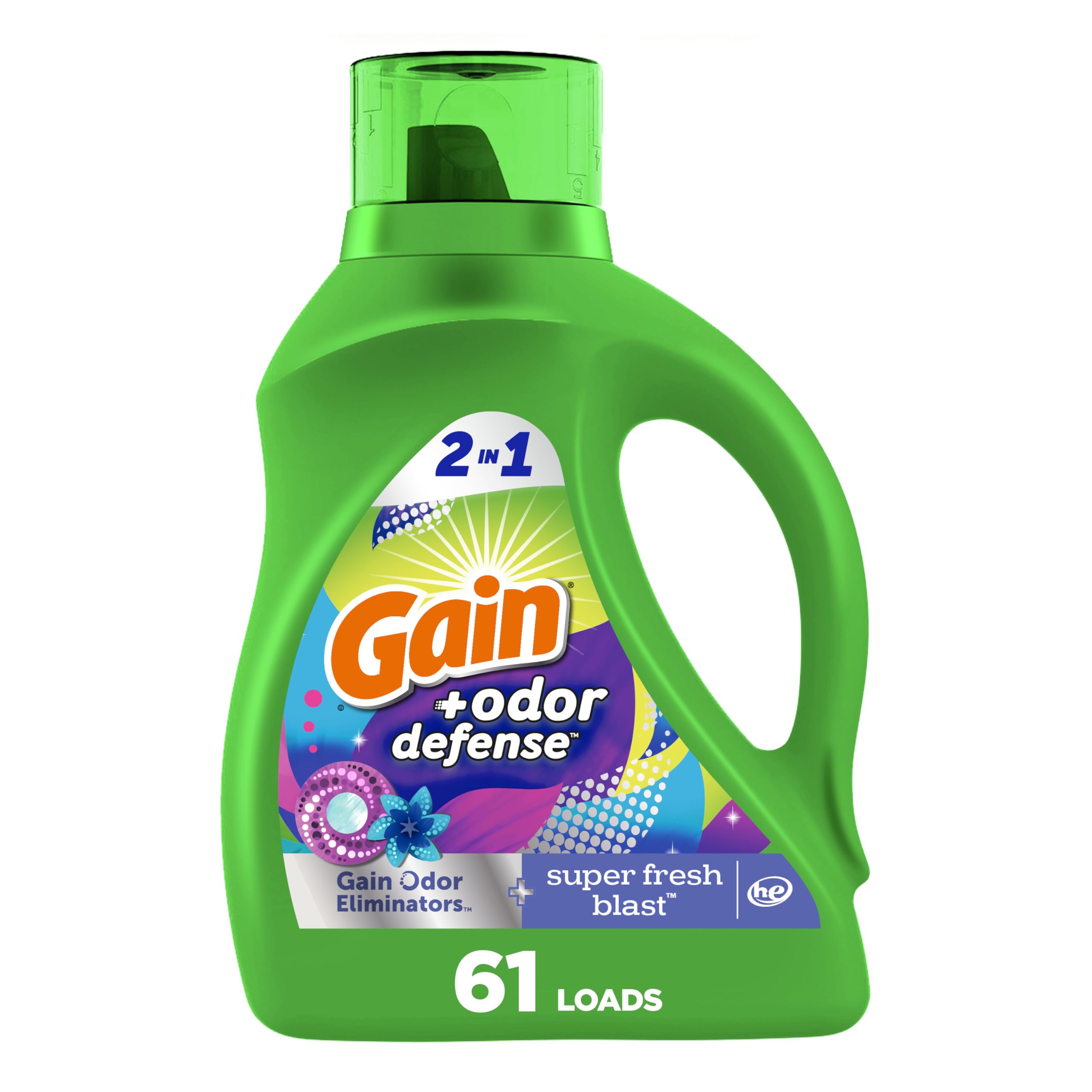 Gain + Odor Defense Liquid Laundry Detergent, Super Fresh Blast Scent, 88 Oz, 61 Loads, HE Compatible