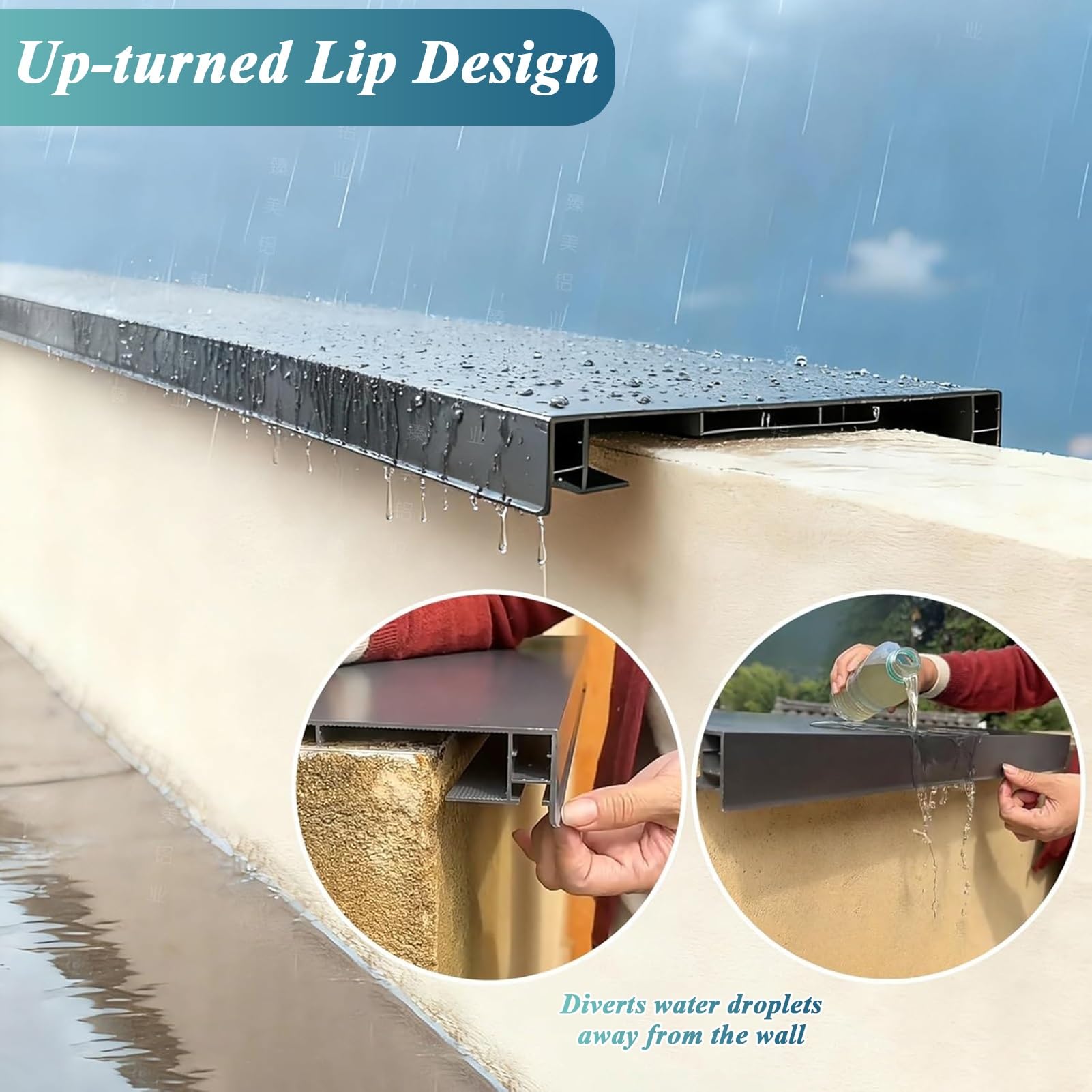 Tapas de Aluminio de Remate de Muro de Parapeto para Patio Villa Terraza | Placa de Cubierta Superior para Renovación de Muros de Ladrillo, Hormigón y Piedra con Goterón(L 78.7",W 7 3/8")