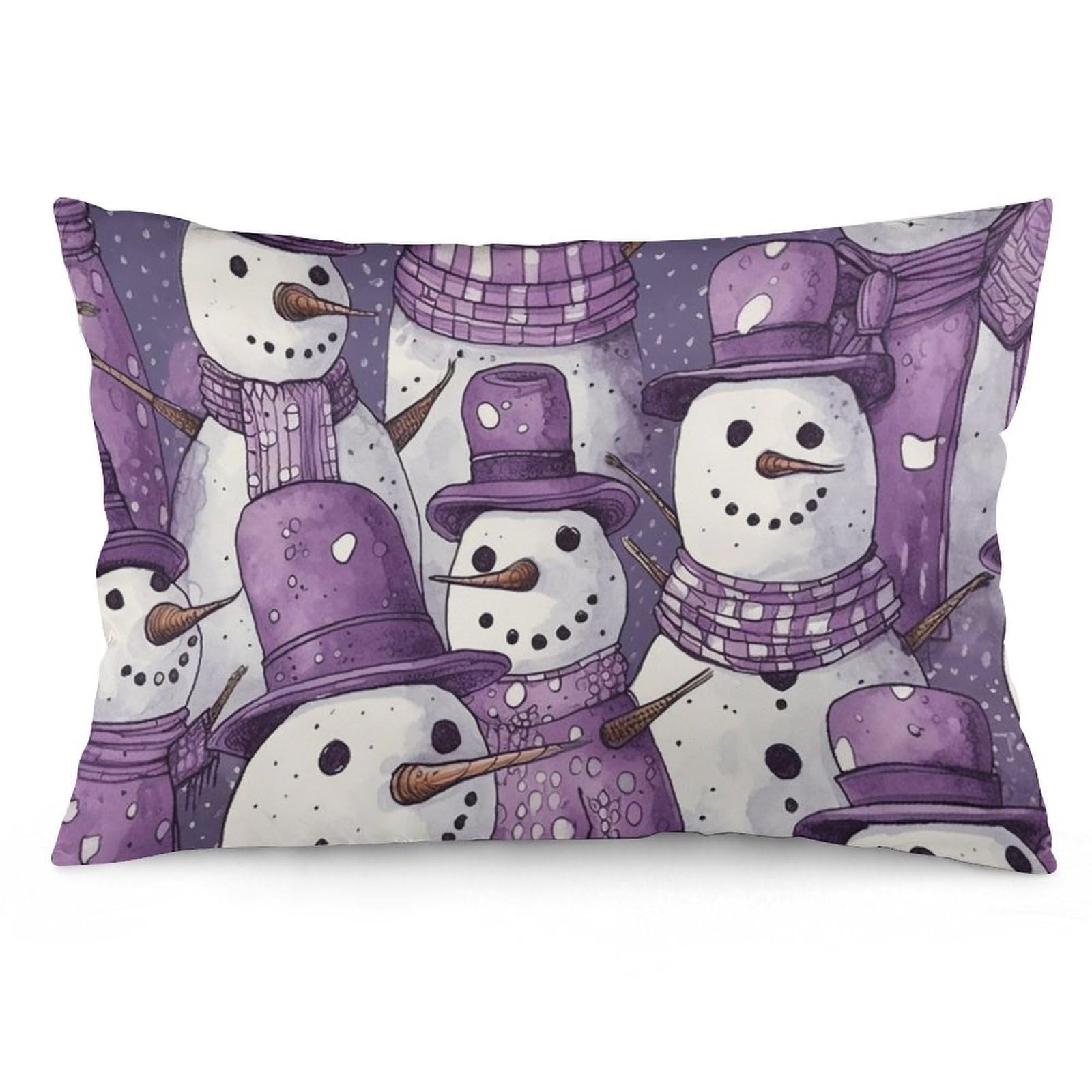 NTVOWPZO 2 Pack Decoration Throw Pillow Covers 20"x30" Pillowcases Covers Purple Snowman Pattern Pillowcases Modern Farmhouse Home Decor Sofa Cushions Covers for Couch Bed Living Room