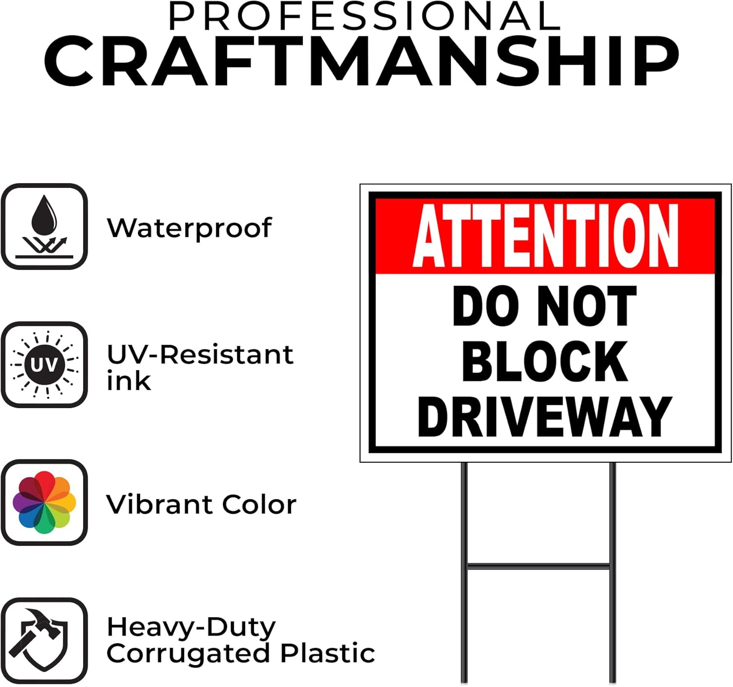 ATTENTION DO NOT BLOCK DRIVEWAY BLACK RED - Double Sided Yard Sign ROAD SIGN with Stand
