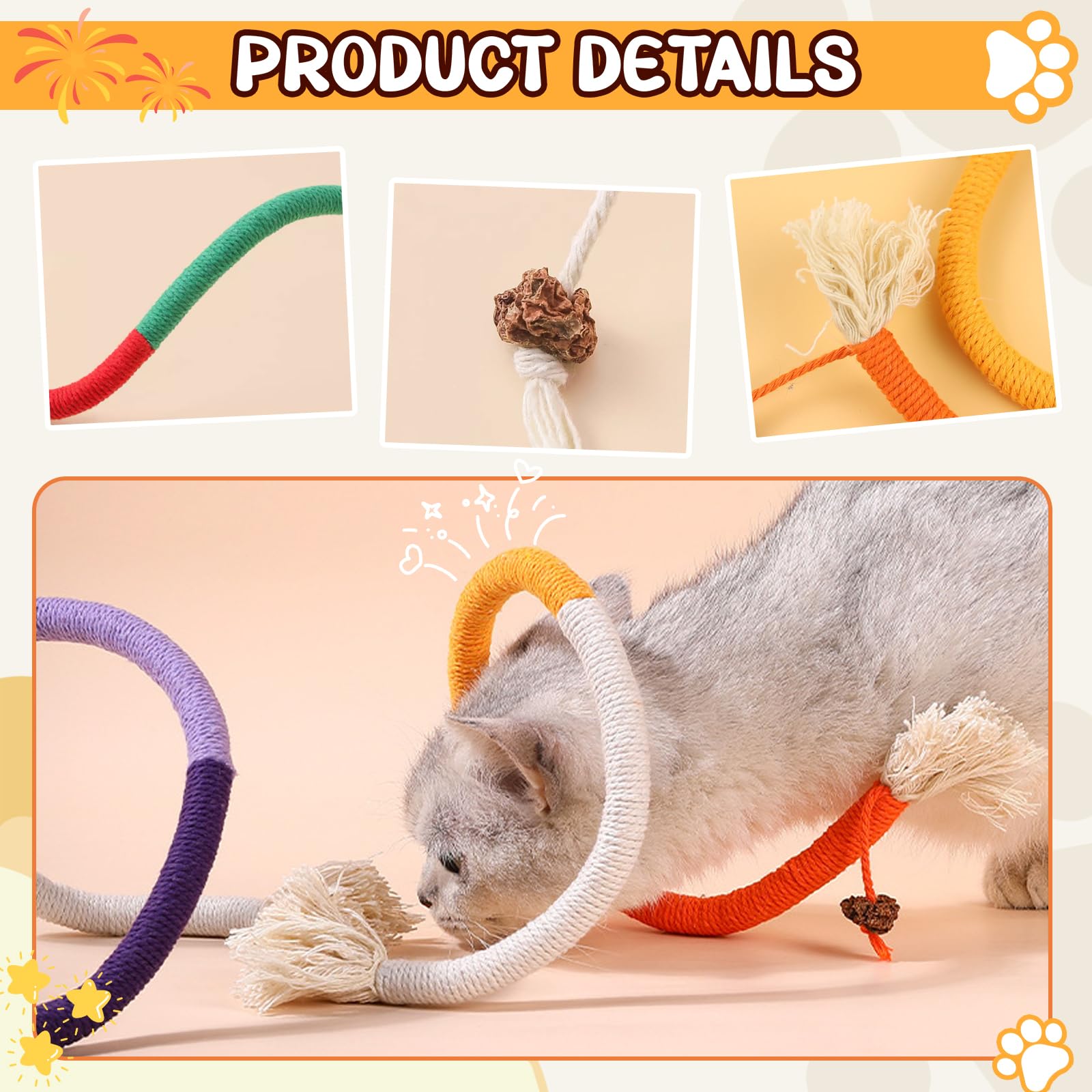 Mapneng 6 PCS Cat Chew Rope Toys, Indoor Catnip Teething Sticks for Kittens Dental Cleaning & Stress Relief - Image 3