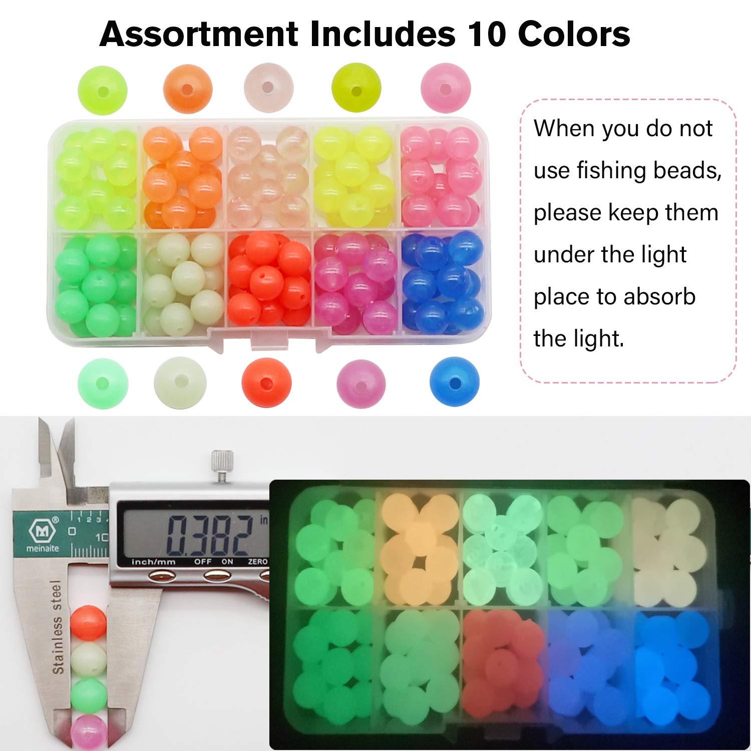 Dovesun Fishing Beads Fishing Line Beads Glow in Dark Fishing Beads for Saltwater 1035pcs/600pcs/250pcs/120pcs Colorful Beads for Fishing Rigs Fishing Bait Eggs