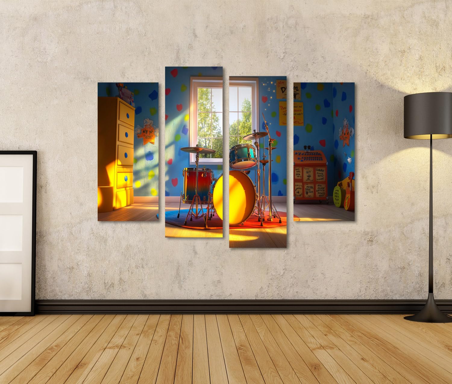 islandburner Primer cuadro sobre lienzo colorido habitación infantil con batería para habitación infantil infantil tienda de música imágenes murales póster