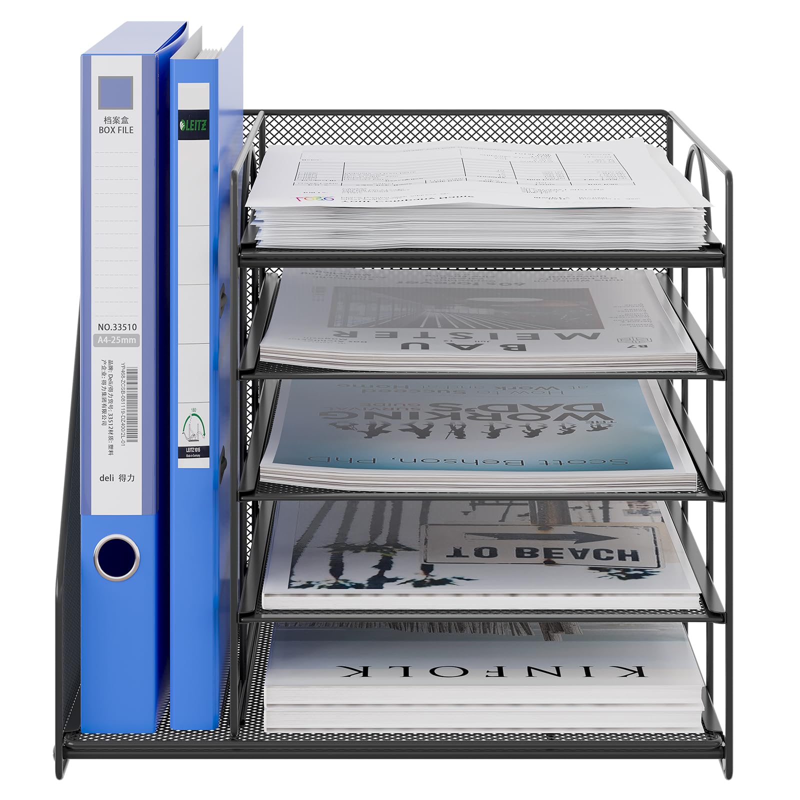 EasyPAG 6 Fächer A4 Metall Büro Schreibtisch Organizer,Dokumentenhalter,Briefablage,Aktenablage,Zeitschriftenhalter,Papier Magazin Organisator,Schwarz