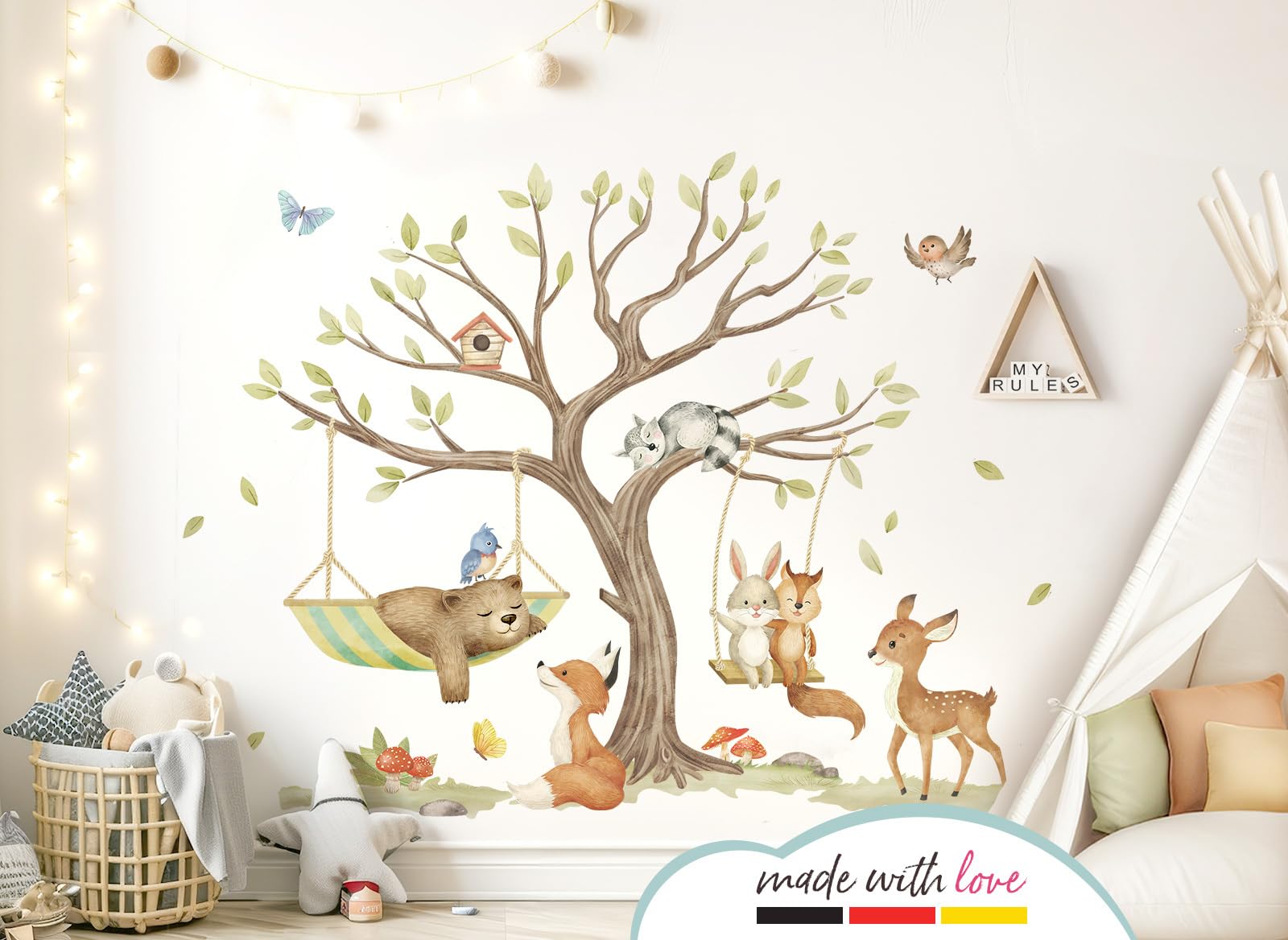 Little Deco DL5073 XXL tatuaż ścienny zwierzęta leśne niedźwiedź lis