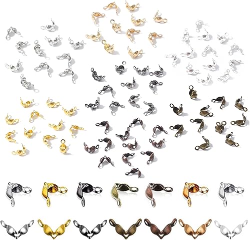 Allazone 1400 puntas de cuentas para nudos, cubiertas de nudo, puntas de cuentas plegables, 7 colores, cubiertas abiertas de metal para