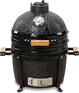 KAMADO BONO Ceramic BBQ Grill, 15" Minimo, Black I Kamado BBQ Charcoal Grill I Egg BBQ for Cooking, Smoking & Baking I Kamado Barbecue Portable Oven and Smoker with Stand