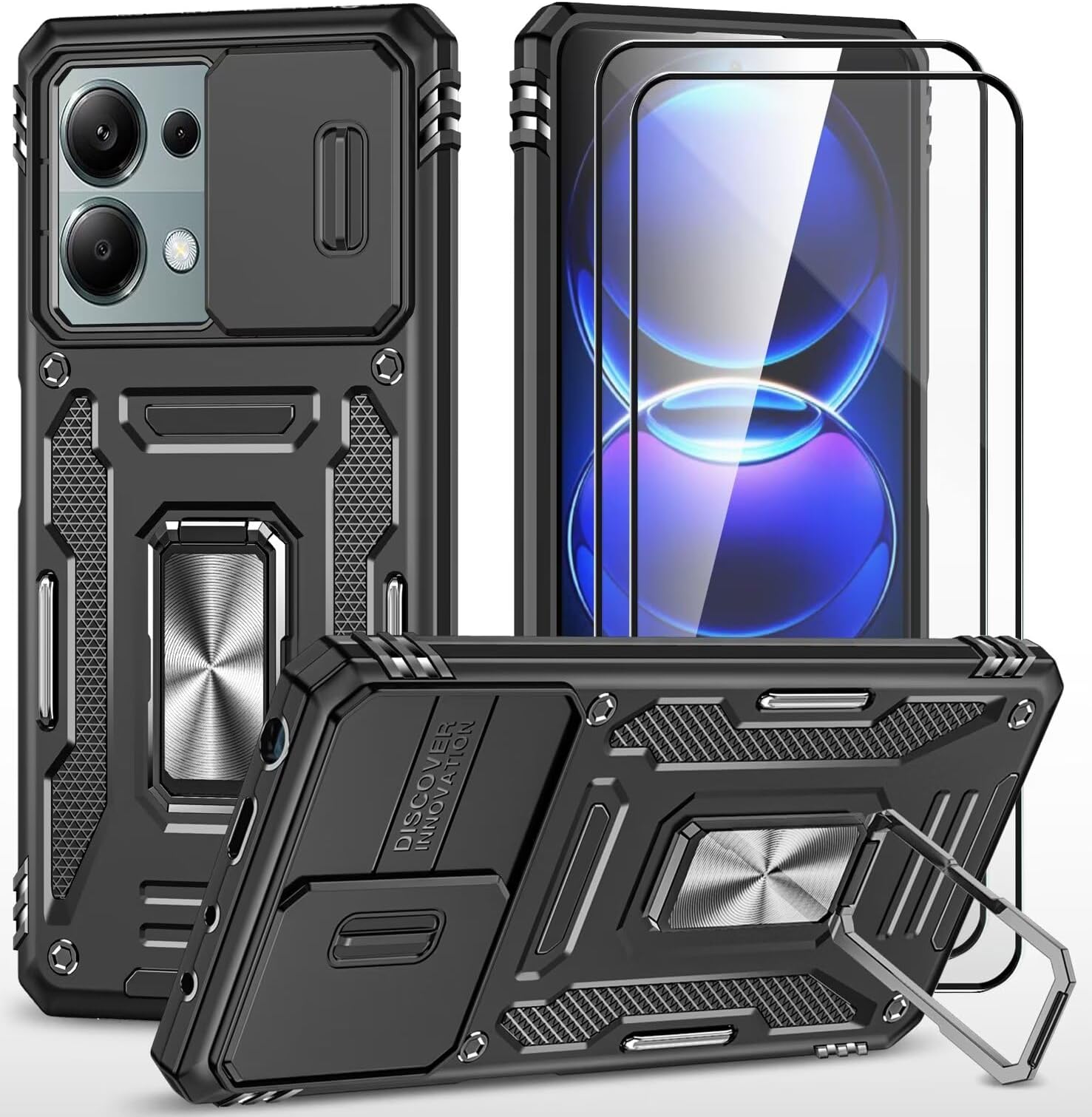 Coque Magnétique Pour Xiaomi Redmi Note 10 5G - Noir, Avec Verre Trempé Avant/arrière