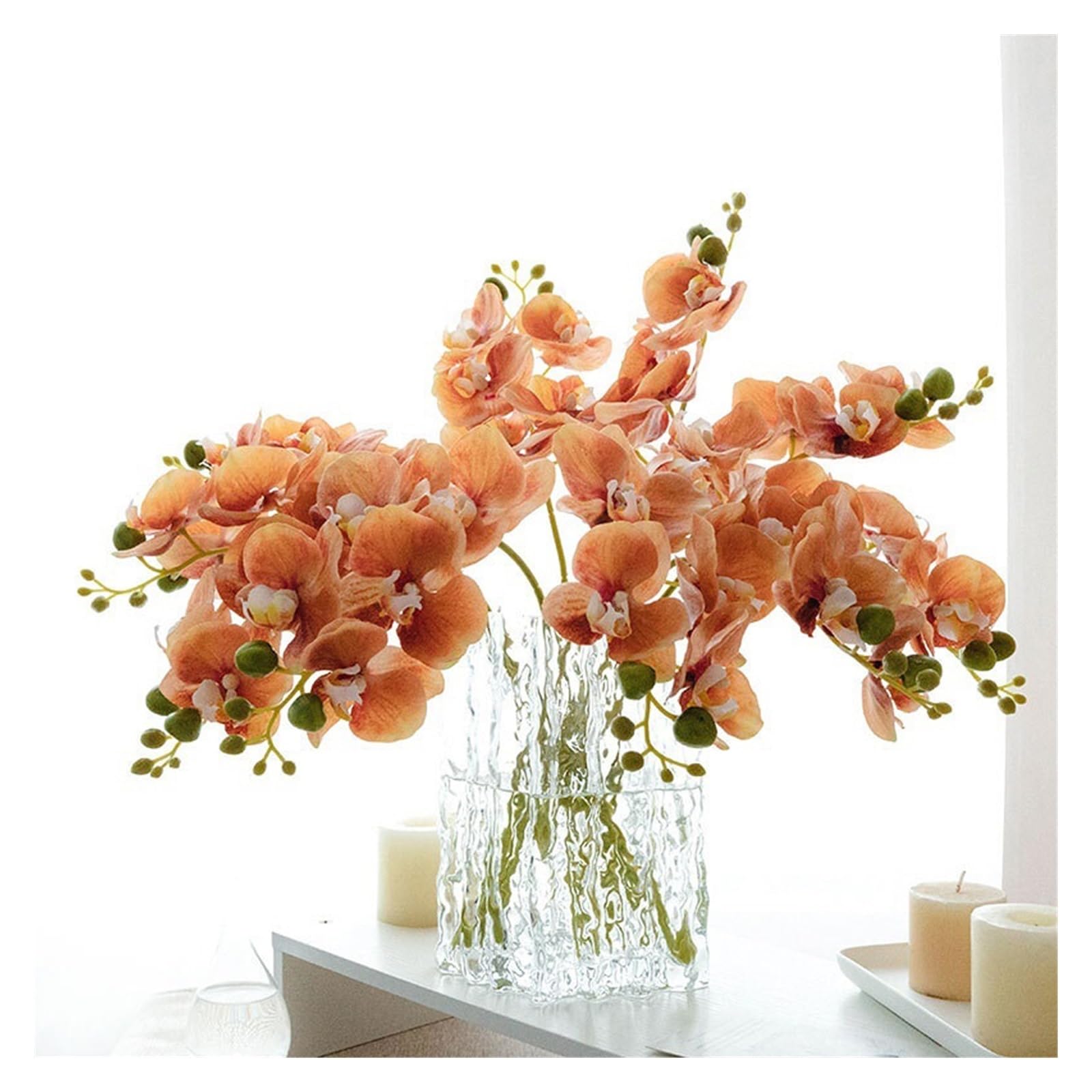 Fiori Finti Vaso di vetro simulato fiori artificiali arancione chiaro lusso classico cinese soggiorno decorazione della tavola bouquet Fiori Artificiali Per Esterni