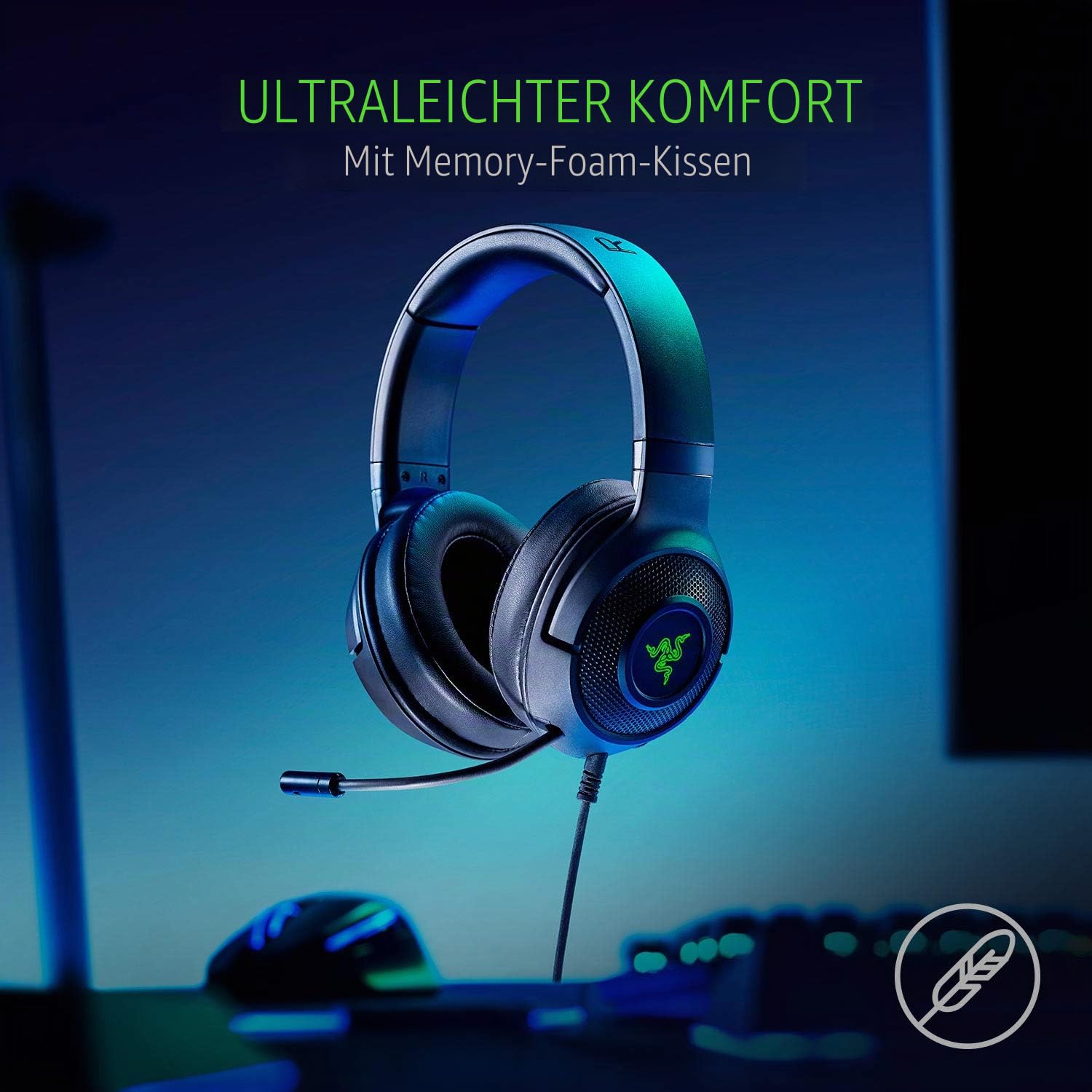Razer Kraken X USB Ultralight Gaming Headset: 7.1 Surround Sound - Leichter Rahmen - Grüne Logo-Beleuchtung - Integrierte Audio-Steuerung - Biegbares Nierenmikrofon - Für PC - Klassisches Schwarz