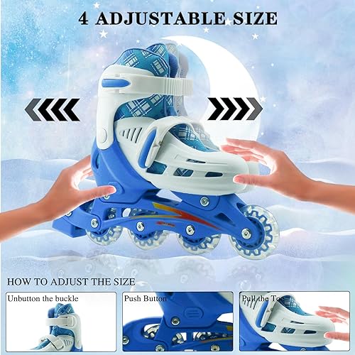 Miniatura 6 de WELLWON Patines en línea ajustables para niños y niñas, patines para niños para exteriores e interiores, patines de hockey en línea de fitness con