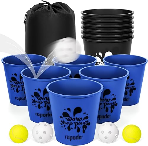Vista 9 de ropoda Pong gigante para patio, juegos de patio con cubos y bolas duraderos, elige rojo, grande, XL o verde, brilla en la oscuridad, juego al aire