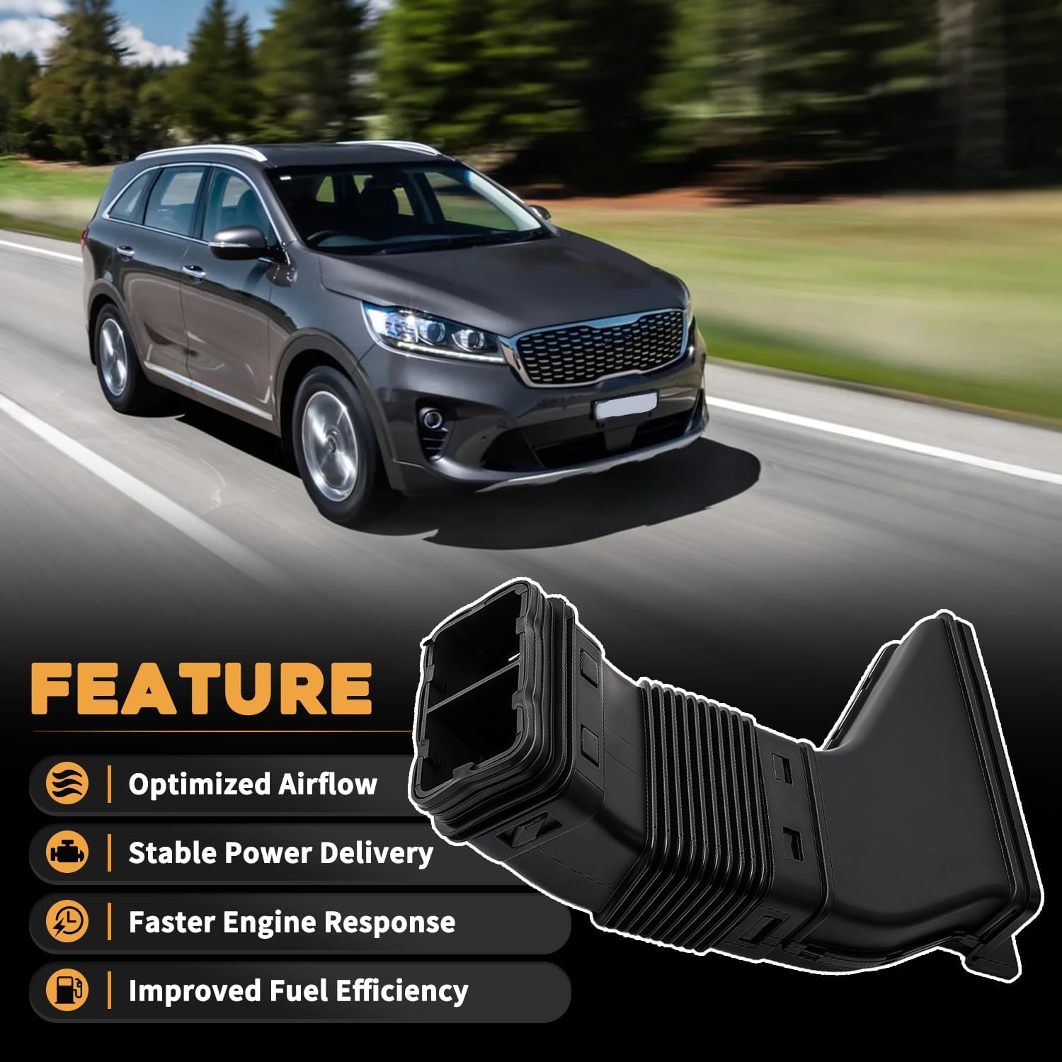 Air Cleaner Intake Duct Tube Compatible With Kia Sorento LX EX 2.4L L4 3.3L V6 GAS 2016 2017 2018 2019 2020 Replaces 28210-C5100 28210 C5100 28210C5100