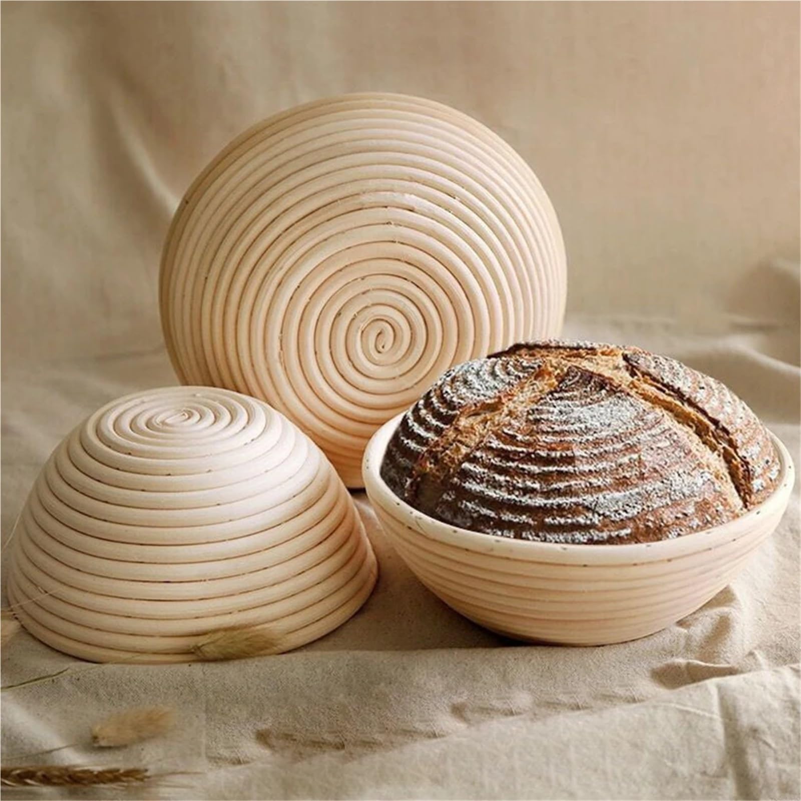 Cesta de mimbre fermentación ratán Natural, cesta for masa, for pan, cestas a prueba masas Para Hornear Pan(Round-25 * 8.5cm)