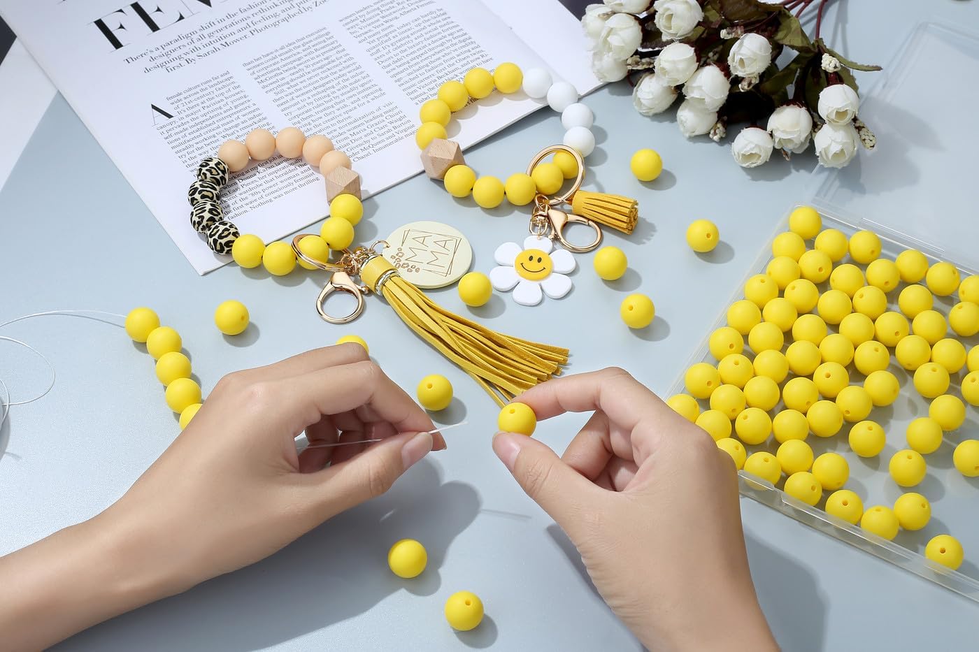 MAIBAOTA 120 Pcs Yellow Silicone Beads 15 mm Yellow Beads for Keychain/Pens/Bracelet/Necklace Making Focal Beads Loose Rubber Round Silicone Beads Bulk for Craft Making（with Boxed Kits） - Image 3