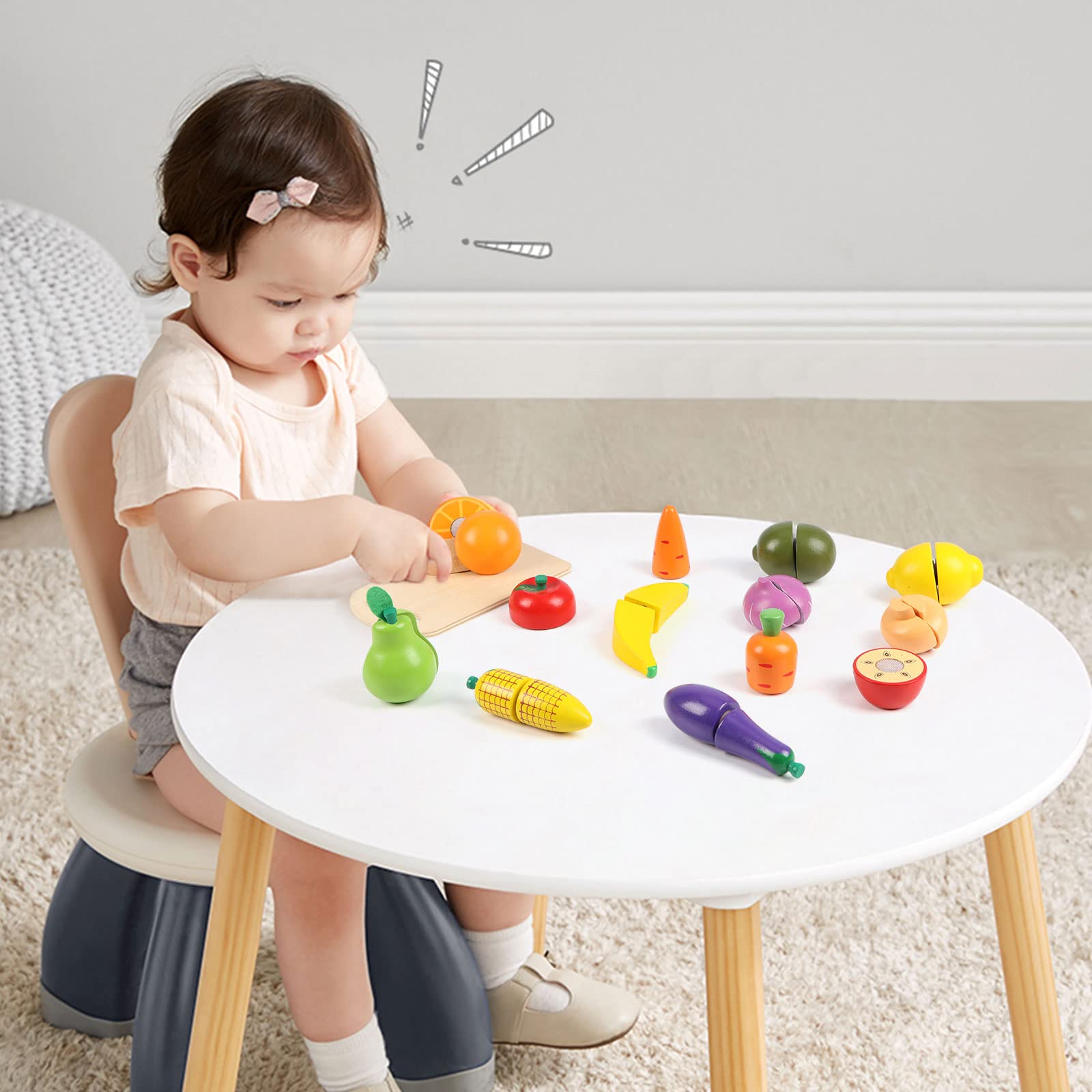 Grande Set Giocattolo In Legno Di Frutta E Verdura Con Vassoi E Coltello Da Taglio - Cibo Finto Per Bambini, Sicuro E Atossico