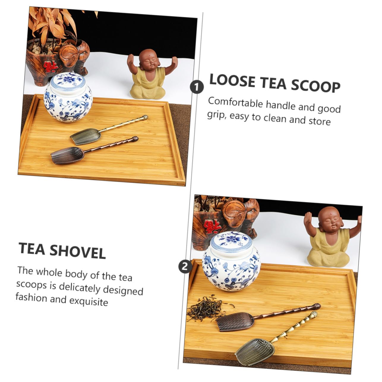 Cabilock 2Pcs Chic Metal Long Handle Tea Spoons Joint Design Tea Scoops Smooth Surface for Home Office and Restaurant Use