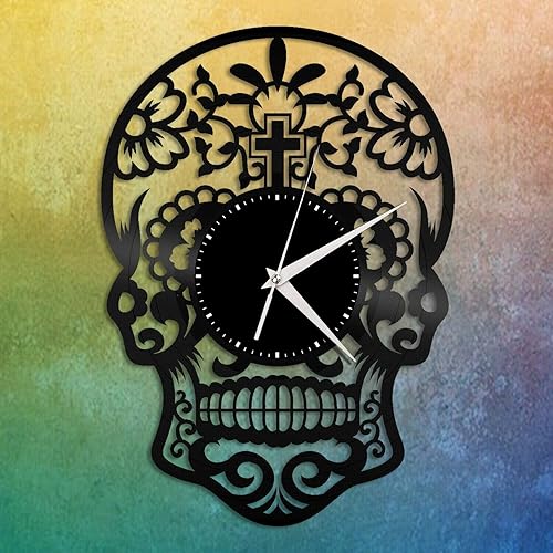 Calavera - Reloj de pared de vinilo para decoración del hogar, decoración de habitación, diseño vintage, oficina, bar, habitación, decoración del