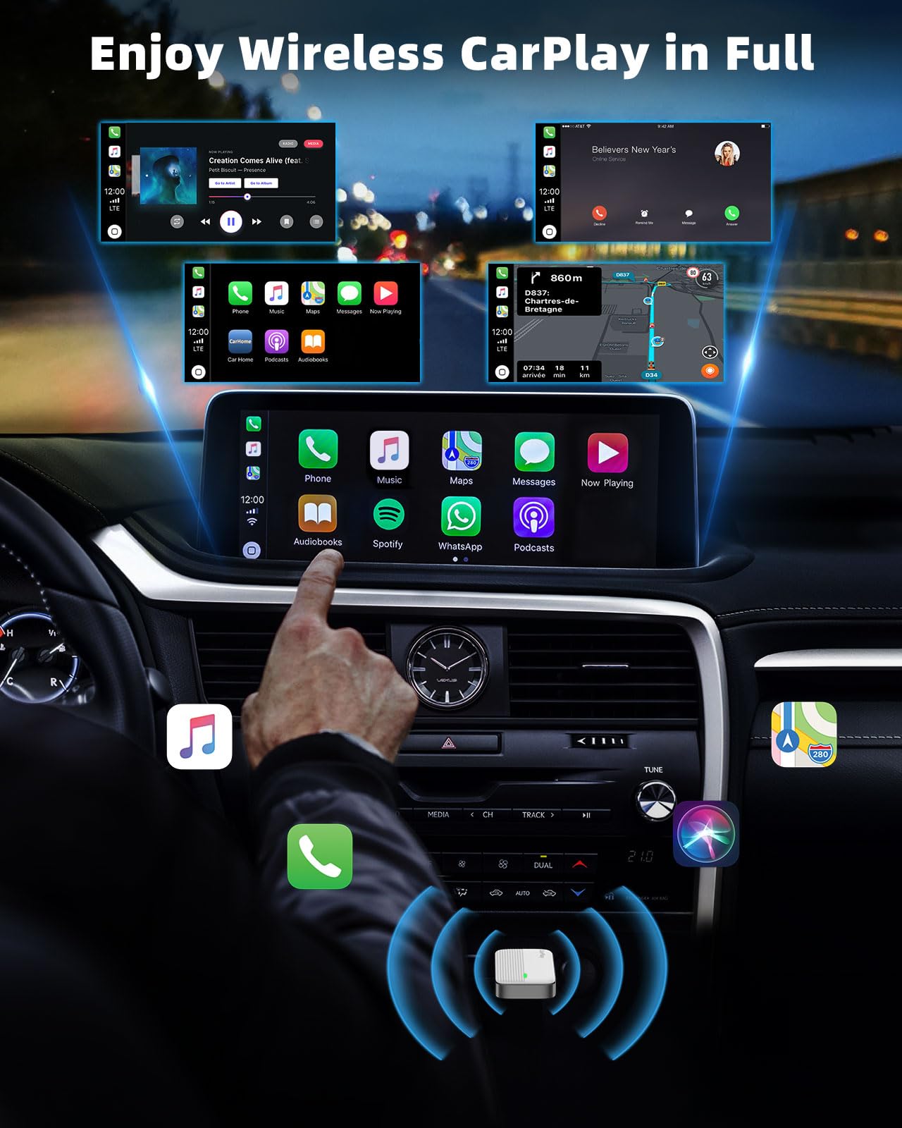 Wireless CarPlay Adapter Compatible Apple iPhone,Wired to Wireless,WhtSlr | Mini Car Play Adapter, Compatible with iOS 10+ & Cars with CarPlay, Fast Response Stable Control No Delay, Not for Android