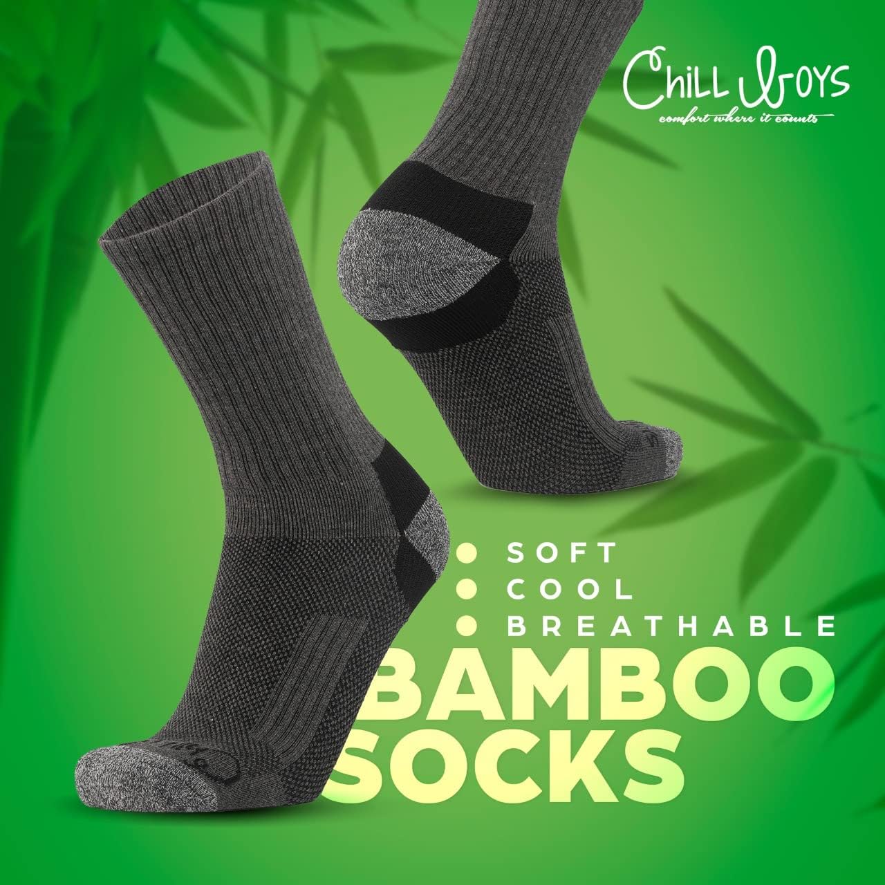 Chill Boys Viscose from Bamboo Crew Socks For Men - Moisture Wicking Mens Hiking Socks MidWeight Performance