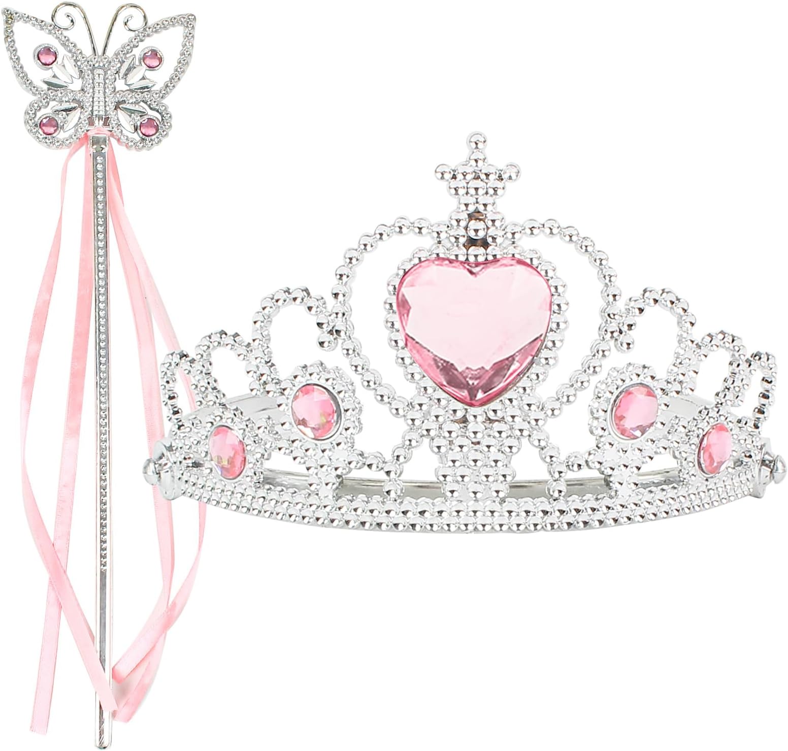 XiangGuanQianYing Princess Dress Up Princess Wands Tiaras and Crowns for Little Girls Butterfly Wand Set Pink