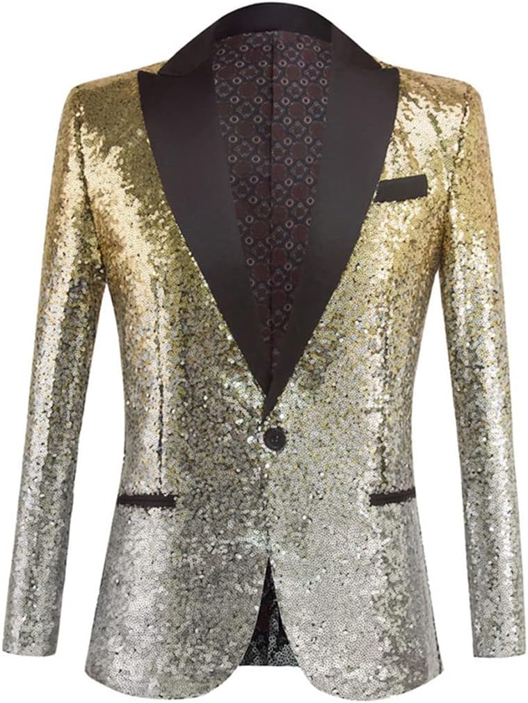 Alloaone Seqiun Party Suit Jacket Men Peak Lapel One Button Mens Blazers Wedding Prom Stage Singer Costumes