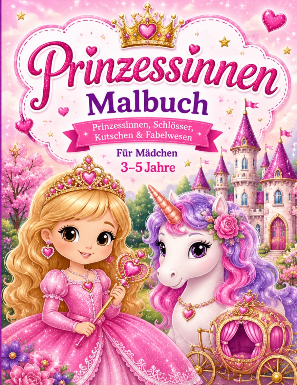 Prinzessinnenmalbuch für Mädchen von 3-5: Prinzessinnen, Schlösser, Kutschen & Fabelwesen