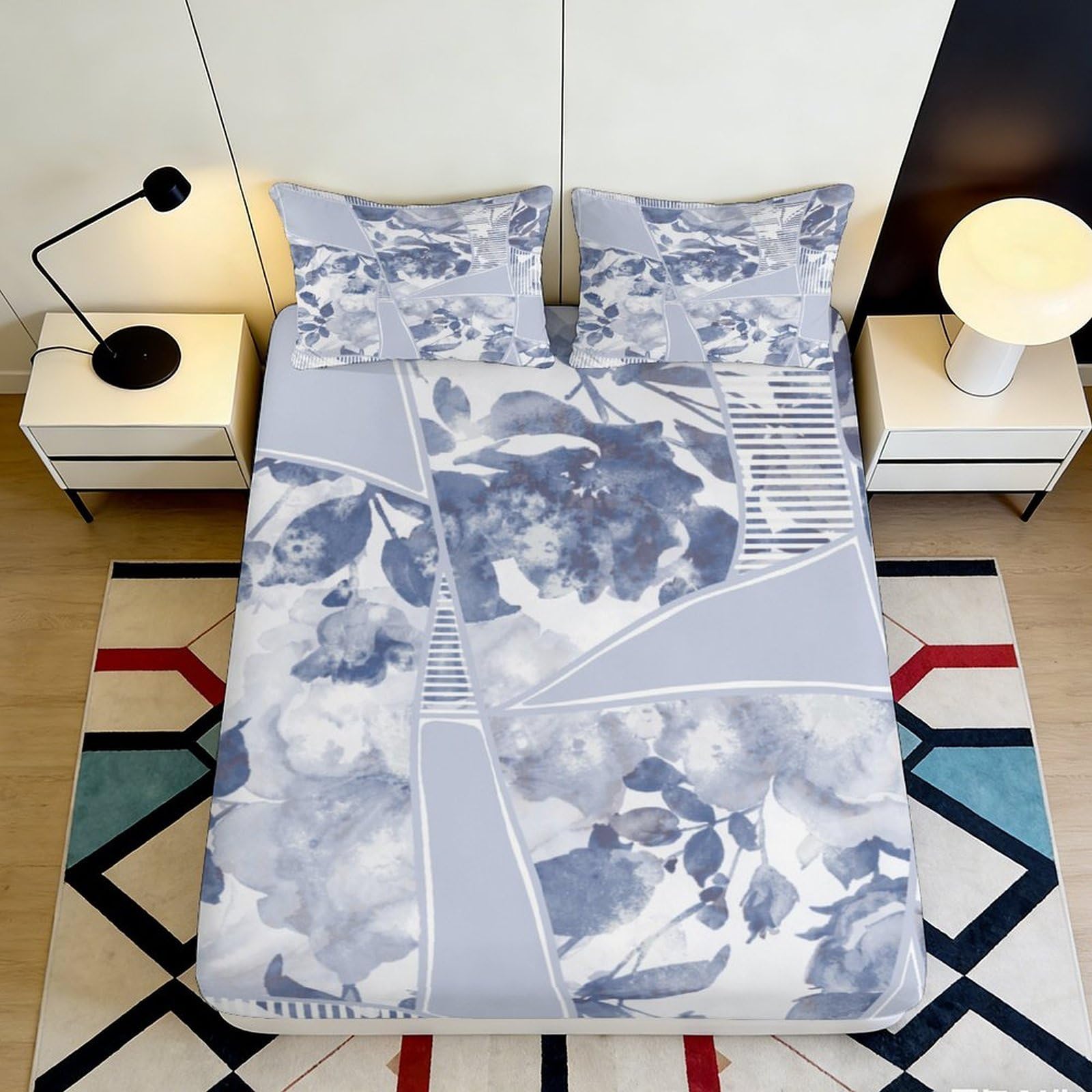 Rqzkjxnhpf Style-4 3D Printed Modern Abstract Fitted Sheet Microfiber Deep Pocket Non-Slip Bedroom Bedding Modern Abstract Mattress Fitted Cover For Adults Teens 200X200x25cm 90X200x25cm