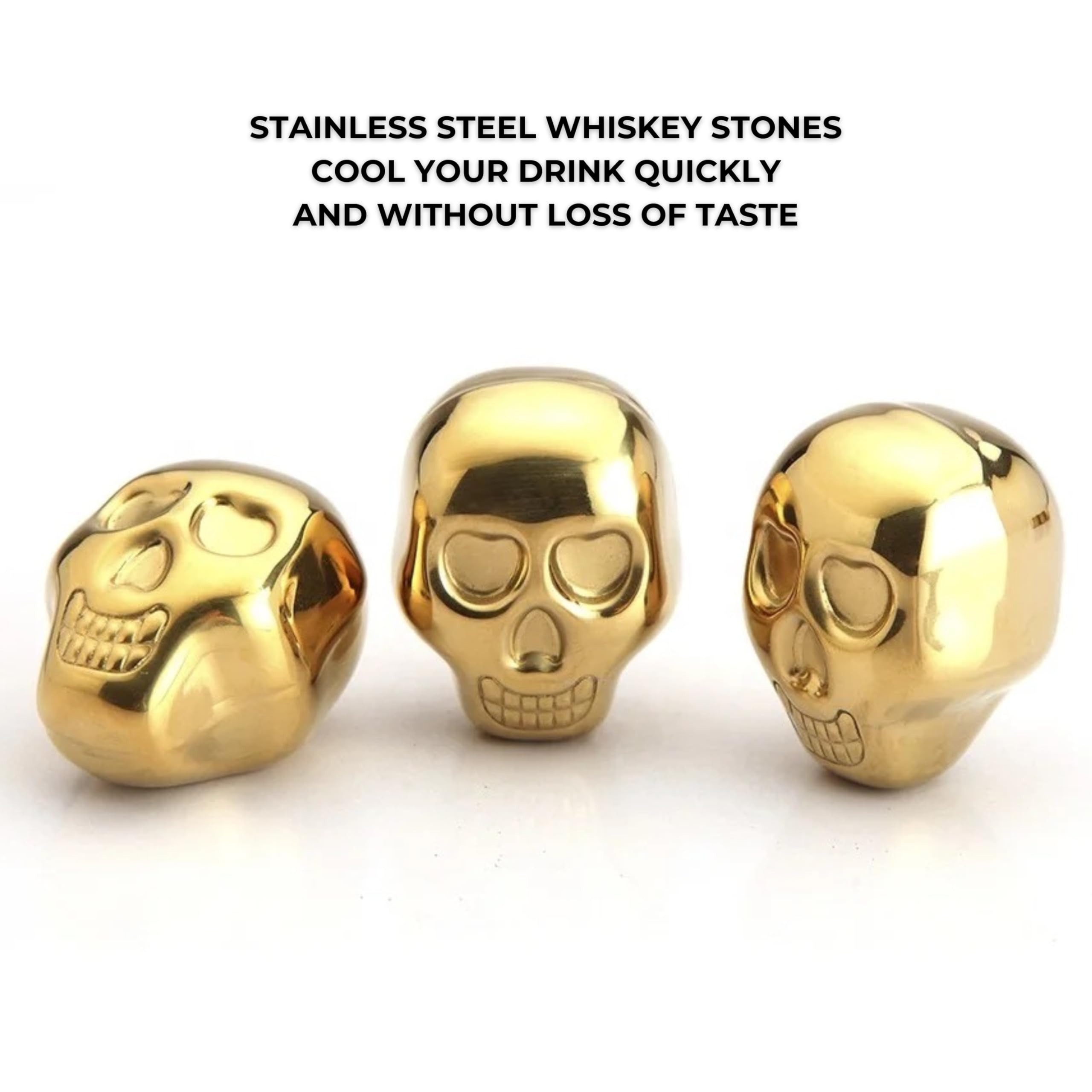 Jarra de Whisky - Juego de decantador de Whisky de Lujo - 0,9 L - Incl. 2 Piedras de Whisky de Calavera Dorada - 2 Vasos de Whisky - 2 Posavasos únicos