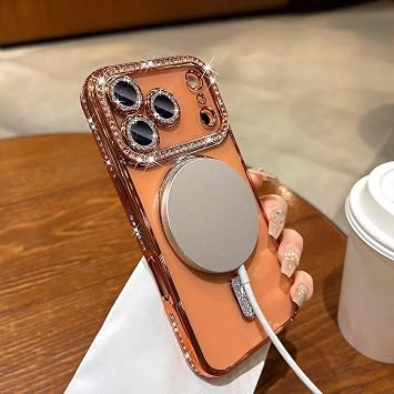 iPhone 17 Pro Max ile uyumlu cep telefonu kılıfı, parıltılı suni elmas payetler, manyetik şeffaf koruyucu kılıf, yumuşak TPU ince, darbeye dayanıklı, tüm gövde koruyucu kılıf, iPhone 17 Pro Max