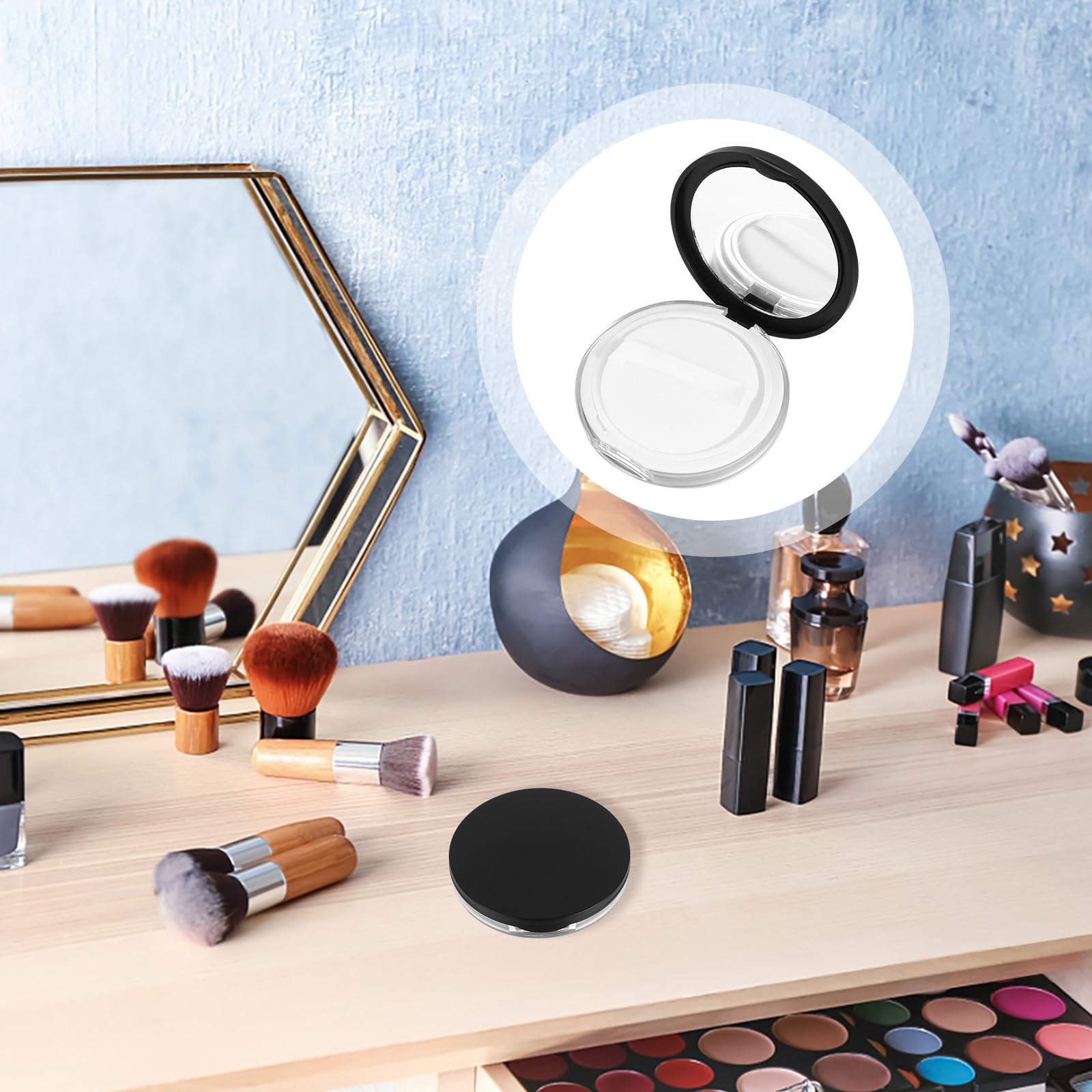 Lot de 2 boîtes à vides pour fond de teint, boîte à miroir fond de teint avec miroir, récipient à de voyage, noir