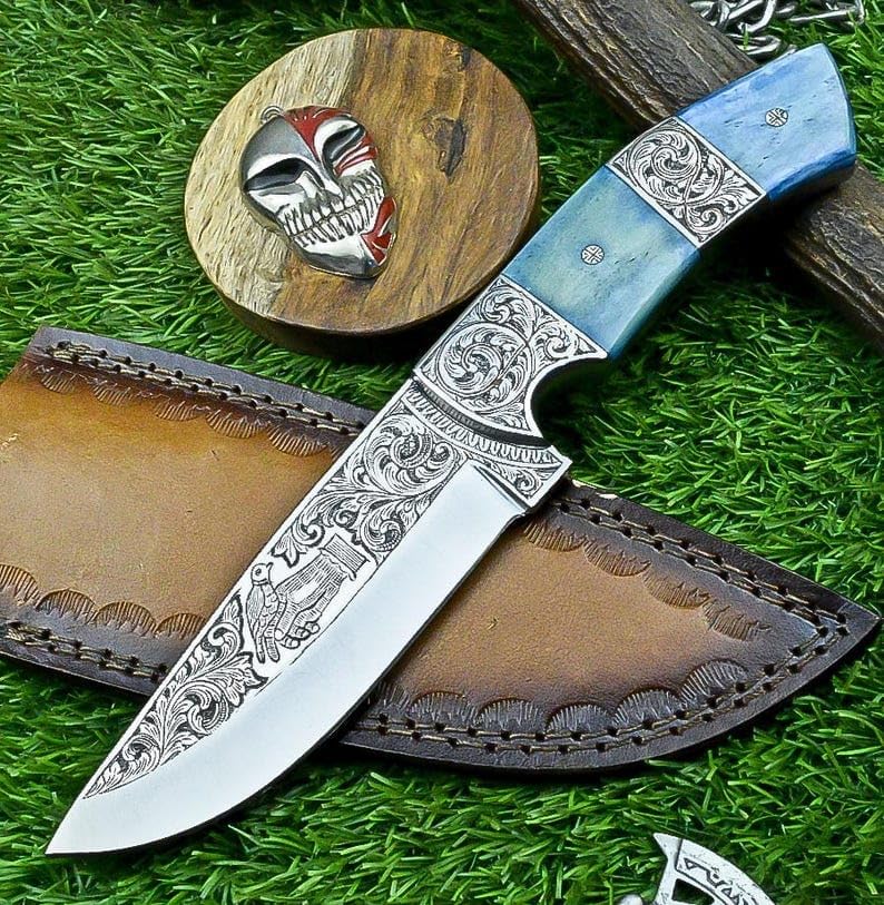 Custom Engraved D2 Steel Skinner Knife with Camel Bone A Masterpiece of Craftsmanship Birthday Gift Gift for Boyfriend