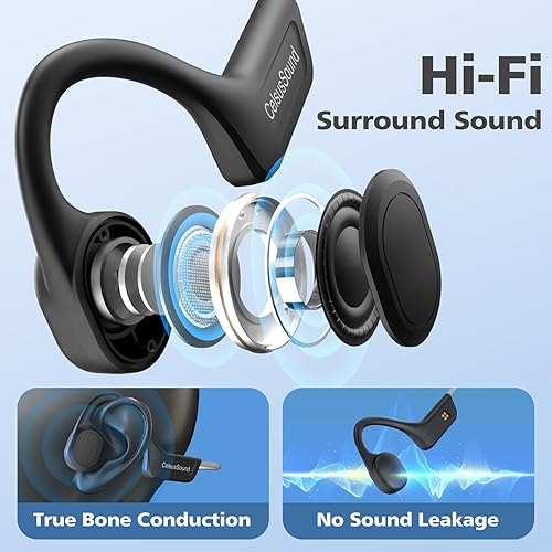 Miniatura 5 de Auriculares de conducción ósea, IPX7 impermeables inalámbricos deportivos, auriculares abiertos Bluetooth 5.3 con micrófono, tiempo de reproducción