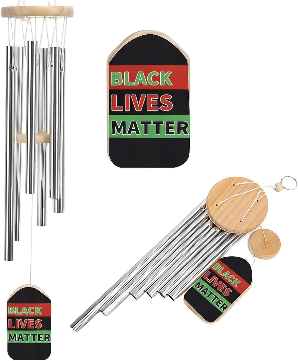 African Black Lives Matter Flag Wooden Wind Chimes Deep Tone Memorial Windchime for Outside Garden Home Decoration