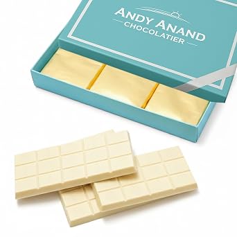 ANDY ANAND CHOCOLATIER Sugar Free Belgian White Chocolate Bars 60% Cacao Must for White Chocolate lovers, Stevia sweetened, Gourmet Gift Box - Silky, Rich, and Top-Tier Indulgence 3 Bars & 10.5 Oz