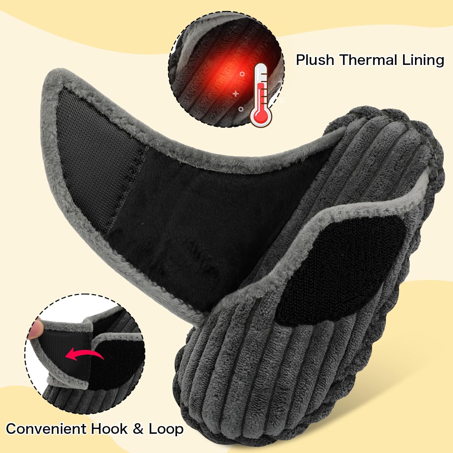 Besroad Kids Slippers Girls Boys House Slippers Adjustable Warm Memory Foam House Shoes Soft Corduroy Bedroom Slides Indoor Outdoor - Image 2