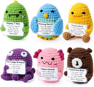 JOYIN 6 Pcs Crochet Positive Animals with Positive Messages, Emotional Support Stuffed Animal Bulk, Cute Crochet Plushies for Graduation Gift, Employee Appreciation, Anxiety Relief & Mental Health
