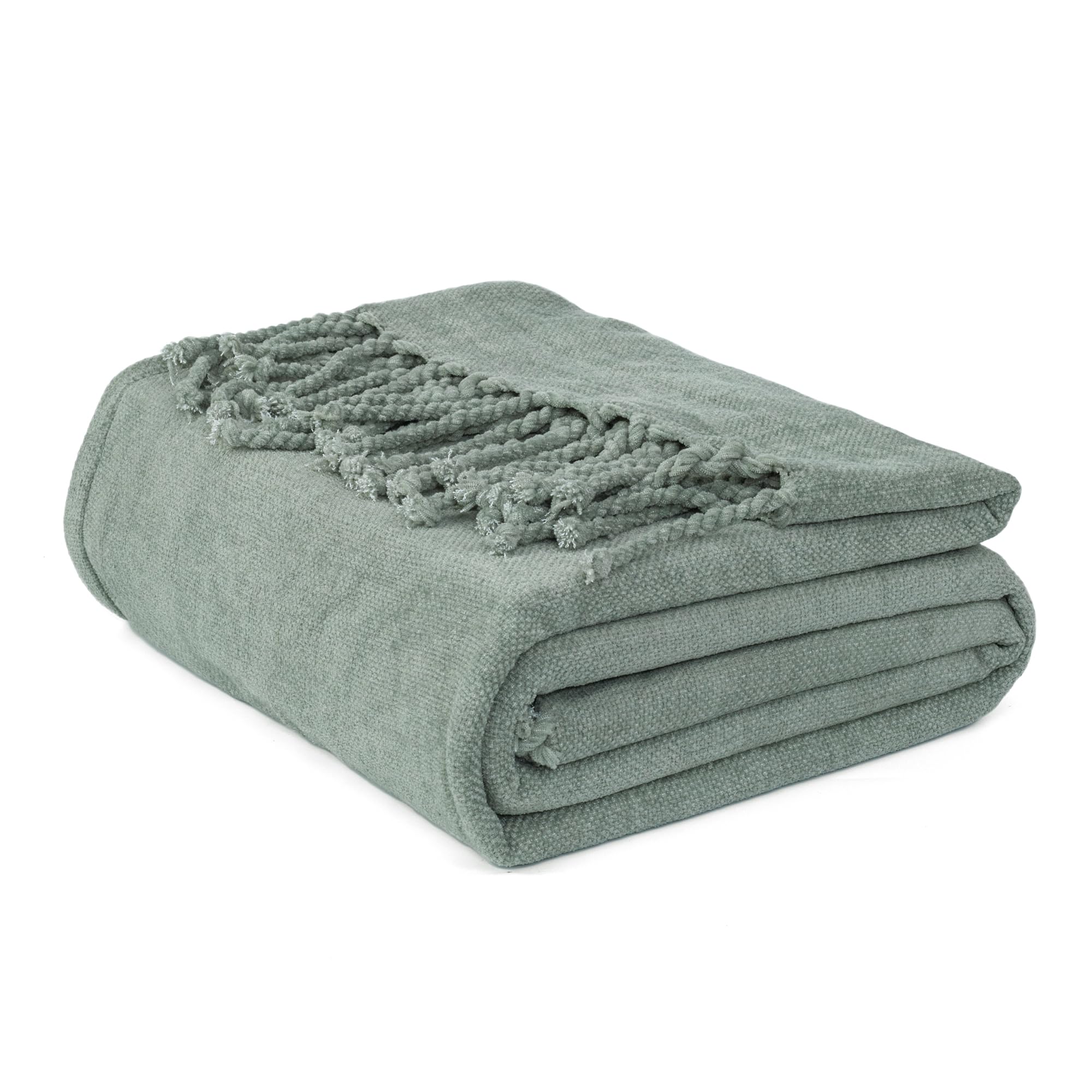 EHC Chenille Throw Blanket, Machine Washable Throws for Sofas Bed Sofa Settee Couch Reversible Bed Cover Over Bedspread, Single, 50" x 60", Sage